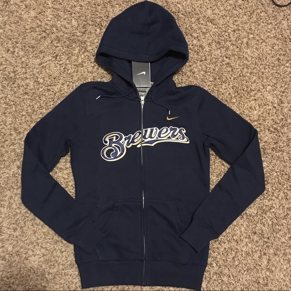 Milwaukee Brewers hoodie, full zip, navy blue